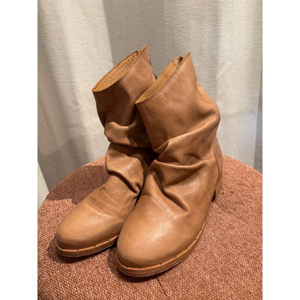 hecko & Mano beek Tan Leather Slouchy Back Ankle Boots Size 8.5